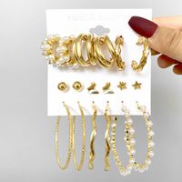 Creative Simple Pearl Butterfly Chain Hoop Earring 9 Piece Set Wholesale Nihaojewelry sku image 2