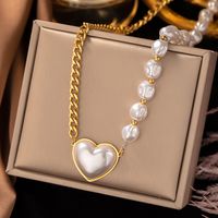 Artificial Pearl Titanium Steel 18K Gold Plated Fashion Beaded Plating Inlay Heart Shape Artificial Pearls Pendant Necklace main image 3