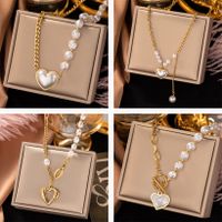 Artificial Pearl Titanium Steel 18K Gold Plated Fashion Beaded Plating Inlay Heart Shape Artificial Pearls Pendant Necklace main image 2