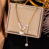 Artificial Pearl Titanium Steel 18K Gold Plated Fashion Beaded Plating Inlay Heart Shape Artificial Pearls Pendant Necklace main image 5