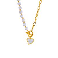 Perla Artificial Acero Titanio Chapados en oro de 18k Moda Con Cuentas Enchapado Embutido Forma De Corazón Perlas Artificiales Collar Colgante main image 1