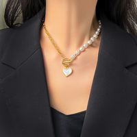 Perla Artificial Acero Titanio Chapados en oro de 18k Moda Con Cuentas Enchapado Embutido Forma De Corazón Perlas Artificiales Collar Colgante sku image 6