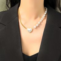 Perla Artificial Acero Titanio Chapados en oro de 18k Moda Con Cuentas Enchapado Embutido Forma De Corazón Perlas Artificiales Collar Colgante sku image 4