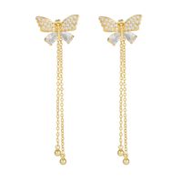 1 Pair Ig Style Tassel Butterfly Inlay Copper Zircon 18k Gold Plated Drop Earrings sku image 1