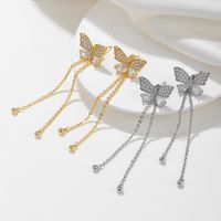 1 Pair Ig Style Tassel Butterfly Inlay Copper Zircon 18k Gold Plated Drop Earrings main image 4