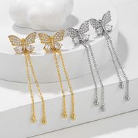 1 Pair Ig Style Tassel Butterfly Inlay Copper Zircon 18k Gold Plated Drop Earrings main image 3