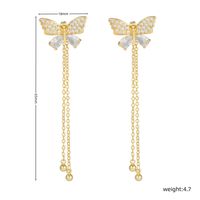 1 Pair Ig Style Tassel Butterfly Inlay Copper Zircon 18k Gold Plated Drop Earrings main image 2