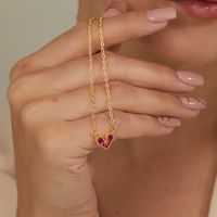 Simple Style Heart Shape Copper 18k Gold Plated Zircon Pendant Necklace In Bulk main image 7