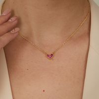 Simple Style Heart Shape Copper 18k Gold Plated Zircon Pendant Necklace In Bulk main image 8