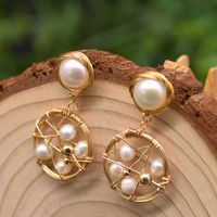Ethnic Style Round Copper Pearl Drop Earrings 1 Pair main image 3