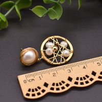 Ethnic Style Round Copper Pearl Drop Earrings 1 Pair main image 2