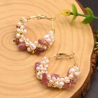 Fashion Geometric Pearl Copper Inlay Natural Stone Earrings 1 Pair main image 4