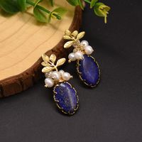 Ethnic Style Leaf Water Droplets Natural Stone Pearl Sterling Silver Drop Earrings 1 Pair main image 3