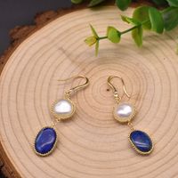 Ethnic Style Leaf Water Droplets Natural Stone Pearl Sterling Silver Drop Earrings 1 Pair sku image 2
