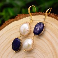 Ethnic Style Leaf Water Droplets Natural Stone Pearl Sterling Silver Drop Earrings 1 Pair sku image 1