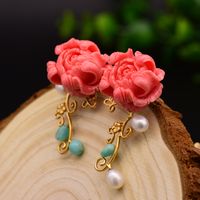 Retro Flower Pearl Inlay Crystal Drop Earrings 1 Pair sku image 15