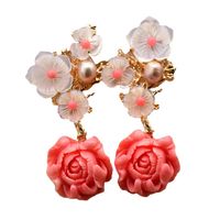 Retro Flower Pearl Inlay Crystal Drop Earrings 1 Pair main image 2