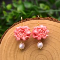 Retro Flower Pearl Inlay Crystal Drop Earrings 1 Pair sku image 1