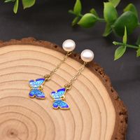 Retro Flower Pearl Inlay Crystal Drop Earrings 1 Pair sku image 2