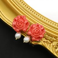 Retro Flower Pearl Inlay Crystal Drop Earrings 1 Pair sku image 5