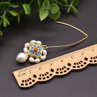 Retro Flower Pearl Inlay Crystal Drop Earrings 1 Pair sku image 4