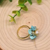 Ethnic Style Flower Pearl Sterling Silver Inlay Turquoise Rings main image 5