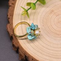 Ethnic Style Flower Pearl Sterling Silver Inlay Turquoise Rings main image 2