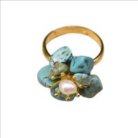 Ethnic Style Flower Pearl Sterling Silver Inlay Turquoise Rings main image 3