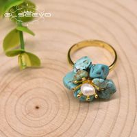 Style Ethnique Fleur Perle Argent Sterling Incruster Turquoise Anneaux sku image 1