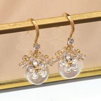 Retro Flower Pearl Sterling Silver Patchwork Drop Earrings 1 Pair main image 1