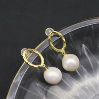 Retro Geometric Pearl Sterling Silver Drop Earrings 1 Pair sku image 8
