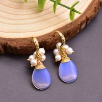 1 Pair Ethnic Style Leaf Square Oval Natural Stone Pearl Sterling Silver Earrings sku image 13