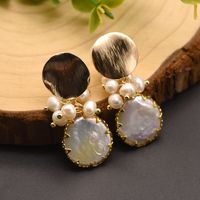 1 Pair Ethnic Style Leaf Square Oval Natural Stone Pearl Sterling Silver Earrings sku image 20
