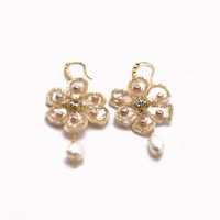 1 Pair Fashion Flower Turquoise Pearl 14K Gold Plated Earrings main image 5