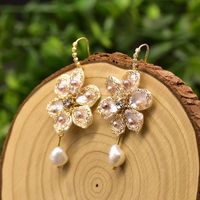 1 Pair Fashion Flower Turquoise Pearl 14K Gold Plated Earrings main image 6
