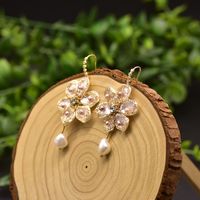 1 Pair Fashion Flower Turquoise Pearl 14K Gold Plated Earrings sku image 10