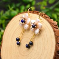 1 Pair Fashion Flower Turquoise Pearl 14K Gold Plated Earrings sku image 13