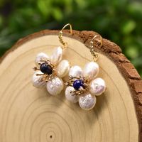 1 Pair Fashion Flower Turquoise Pearl 14K Gold Plated Earrings sku image 11