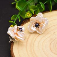 1 Pair Fashion Flower Turquoise Pearl 14K Gold Plated Earrings sku image 9