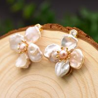 1 Pair Fashion Flower Turquoise Pearl 14K Gold Plated Earrings sku image 12