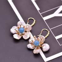 1 Pair Fashion Flower Turquoise Pearl 14K Gold Plated Earrings sku image 8