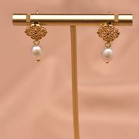 Simple Style Round Flower Pearl Inlay Rhinestones Drop Earrings 1 Pair sku image 7