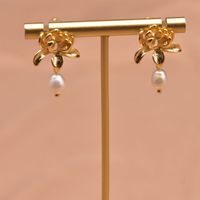 Simple Style Round Flower Pearl Inlay Rhinestones Drop Earrings 1 Pair sku image 5