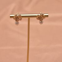 Simple Style Round Flower Pearl Inlay Rhinestones Drop Earrings 1 Pair sku image 6