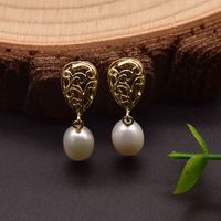 Simple Style Round Flower Pearl Inlay Rhinestones Drop Earrings 1 Pair sku image 2