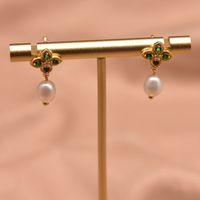 Simple Style Round Flower Pearl Inlay Rhinestones Drop Earrings 1 Pair sku image 10