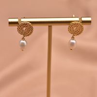 Simple Style Round Flower Pearl Inlay Rhinestones Drop Earrings 1 Pair sku image 8