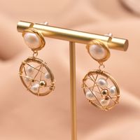 Simple Style Oval Flower Pearl Copper Inlay Beads Drop Earrings 1 Pair sku image 10