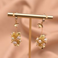Simple Style Oval Flower Pearl Copper Inlay Beads Drop Earrings 1 Pair sku image 12
