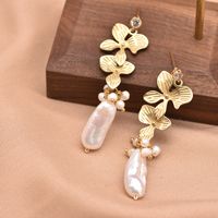 Simple Style Oval Flower Pearl Copper Inlay Beads Drop Earrings 1 Pair sku image 13